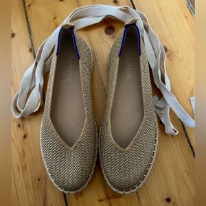 Rothy's Tan and Blue Espadrilles